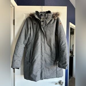 Women's Gray Obermeyer Winter Coat with Fur Trim